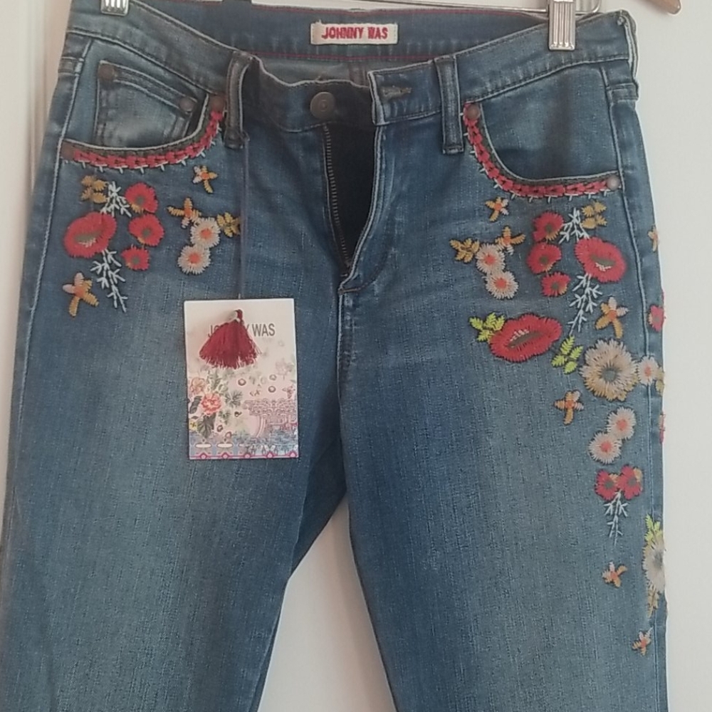 Johnny Was floral emb. Jeans 25  Slim Skinny